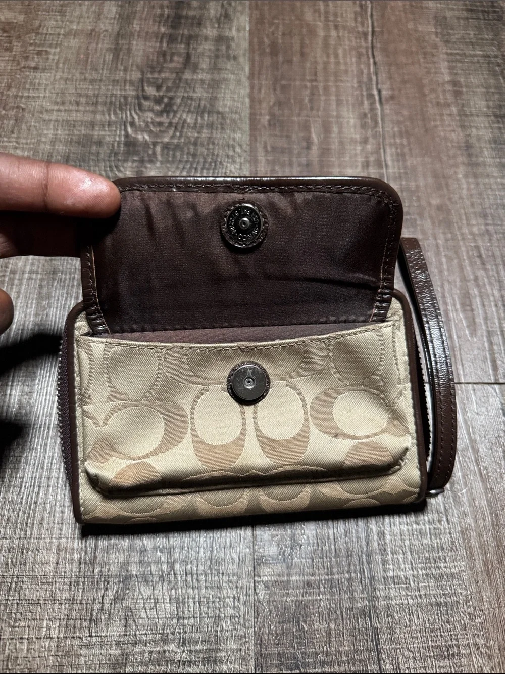 Coach Beige Signature Canvas Wristlet with Brown Trim NWOT